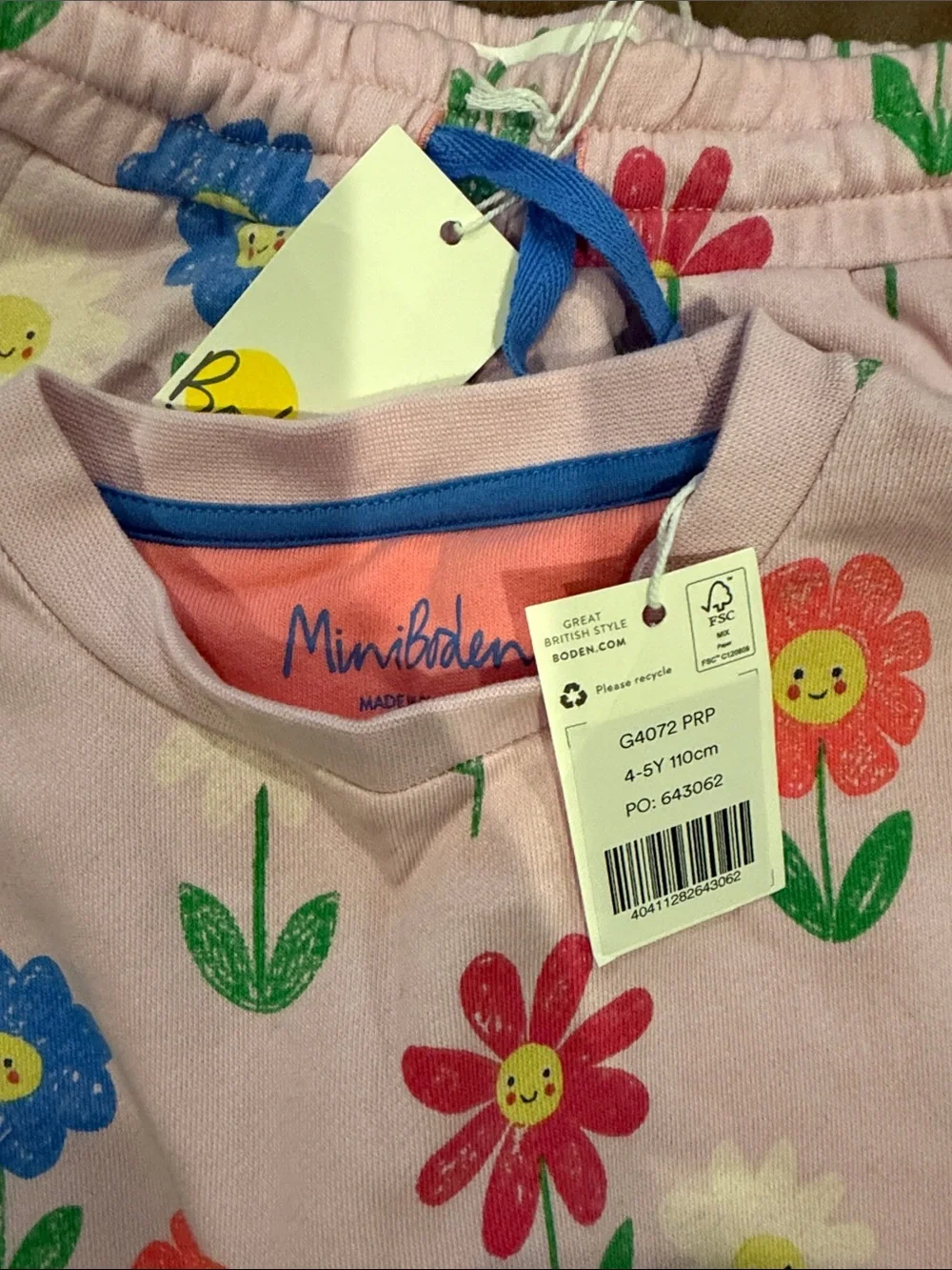 Mini Boden Pink Floral Jogger Set with Multicolor Flowers